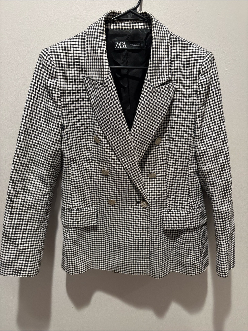 Zara Black & White Houndstooth Double-Breasted Sport Coat